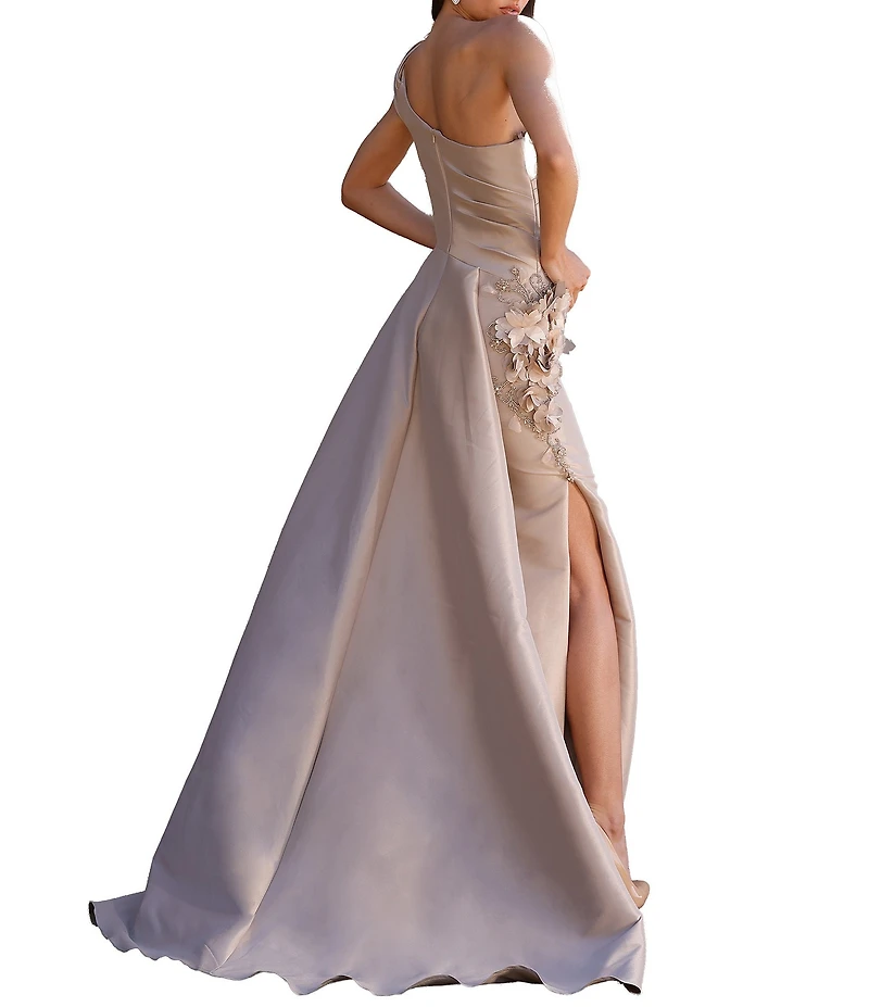 Terani Couture One Shoulder 3D Floral Applique Gown