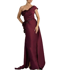 Terani Couture One Shoulder 3D Floral Applique Gown
