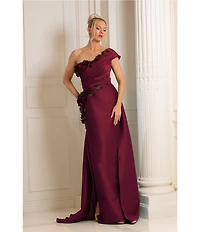 Terani Couture One Shoulder 3D Floral Applique Gown