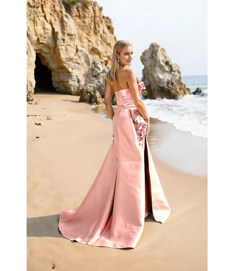 Terani Couture One Shoulder 3D Floral Applique Gown