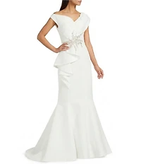 Terani Couture One Shoulder 3D Ruffle Front Front Jacquard Mermaid Gown