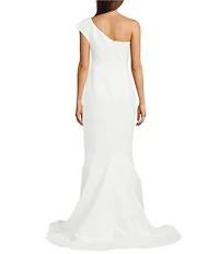 Terani Couture One Shoulder 3D Ruffle Front Front Jacquard Mermaid Gown