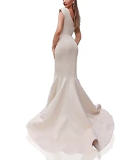 Terani Couture One Shoulder 3D Ruffle Front Front Jacquard Mermaid Gown