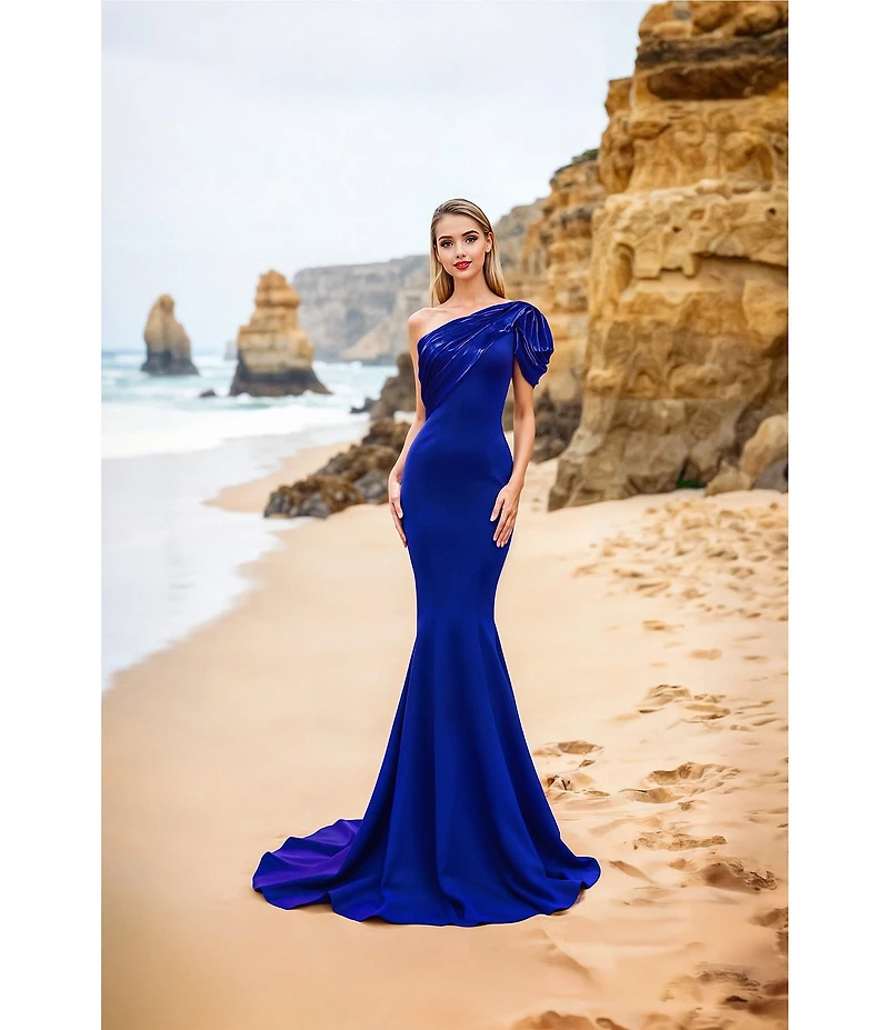 Terani Couture One Shoulder Asymmetric Mermaid Gown