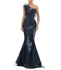 Terani Couture One Shoulder Beaded Tulle Mermaid Gown