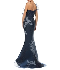 Terani Couture One Shoulder Beaded Tulle Mermaid Gown