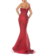 Terani Couture One Shoulder Beaded Tulle Mermaid Gown