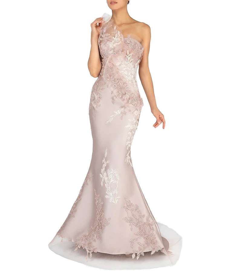 Terani Couture One Shoulder Beaded Tulle Mermaid Gown