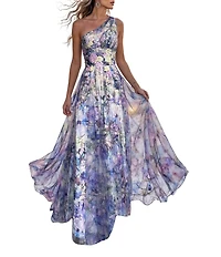 Terani Couture One Shoulder Chiffon Floral Ballgown