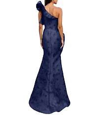 Terani Couture One Shoulder Jacquard Ruffle Long Gown