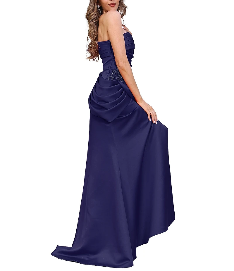 Terani Couture One Shoulder Long Ruched Gown