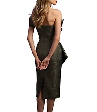 Terani Couture One Shoulder Metallic Jacquard Midi Dress