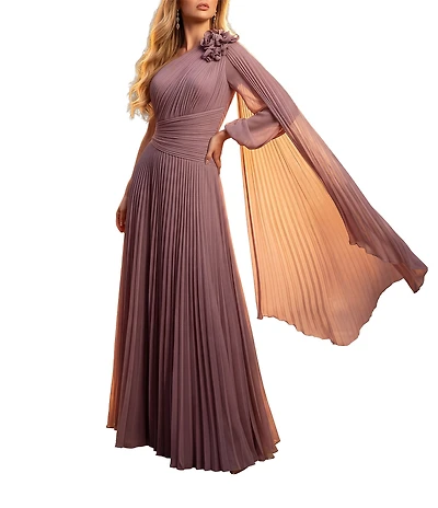 Terani Couture One Shoulder Pleated Chiffon Gown