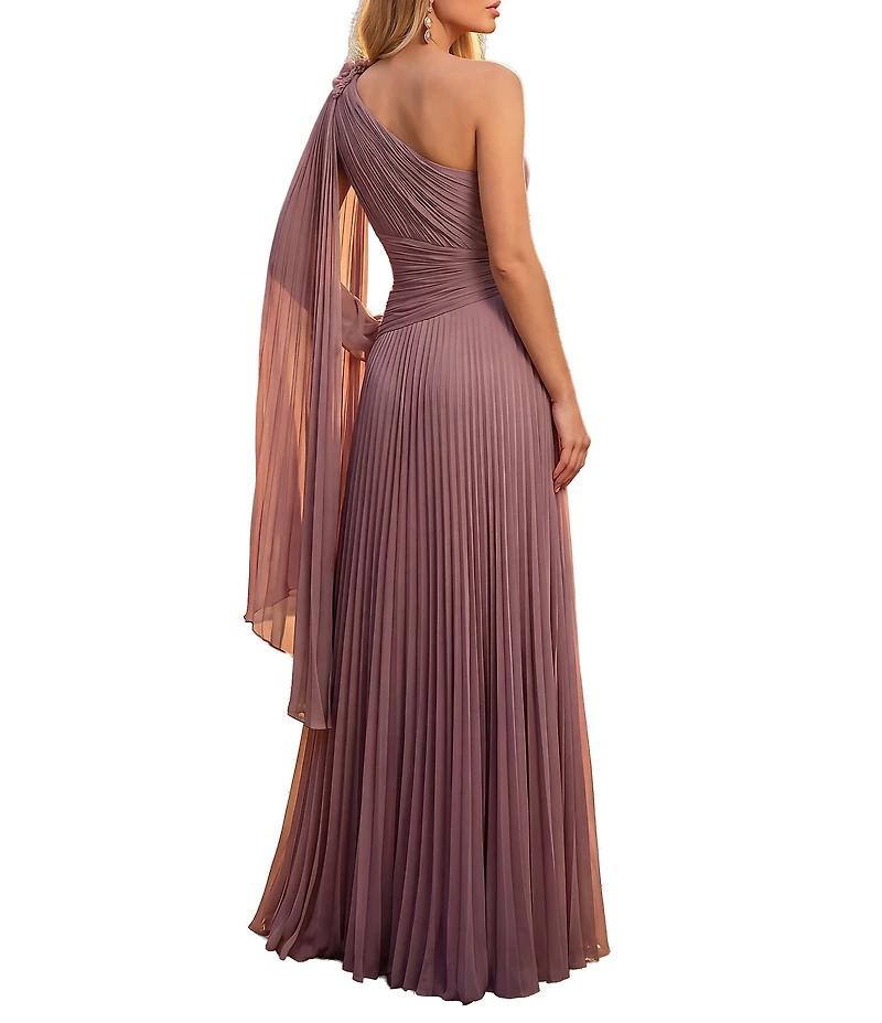Terani Couture One Shoulder Pleated Chiffon Gown