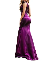 Terani Couture One Shoulder Ruffle Shimmer Organza Long Gown