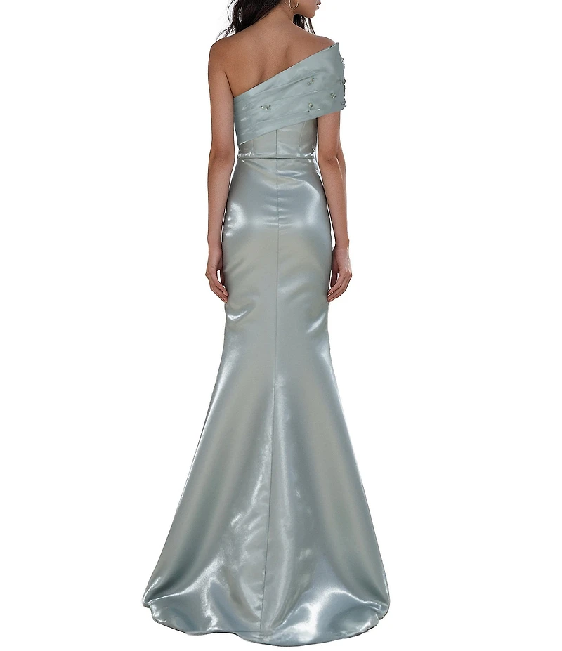 Terani Couture One Shoulder Simmer Organza Long Gown