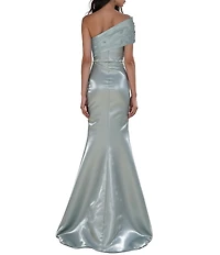 Terani Couture One Shoulder Simmer Organza Long Gown