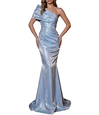 Terani Couture One Shoulder Simmer Organza Long Gown