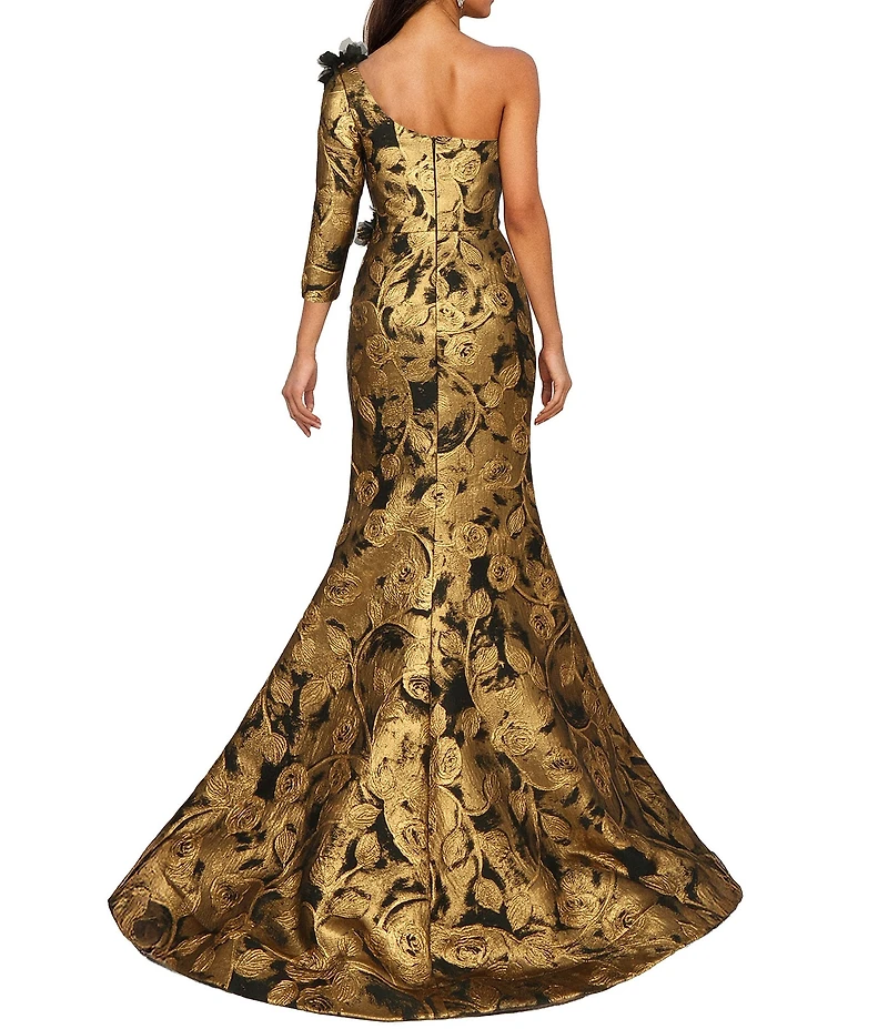 Terani Couture One Shoulder Sleeve Brocade Gown