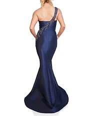 Terani Couture One Shoulder Sleeveless Beaded Gown