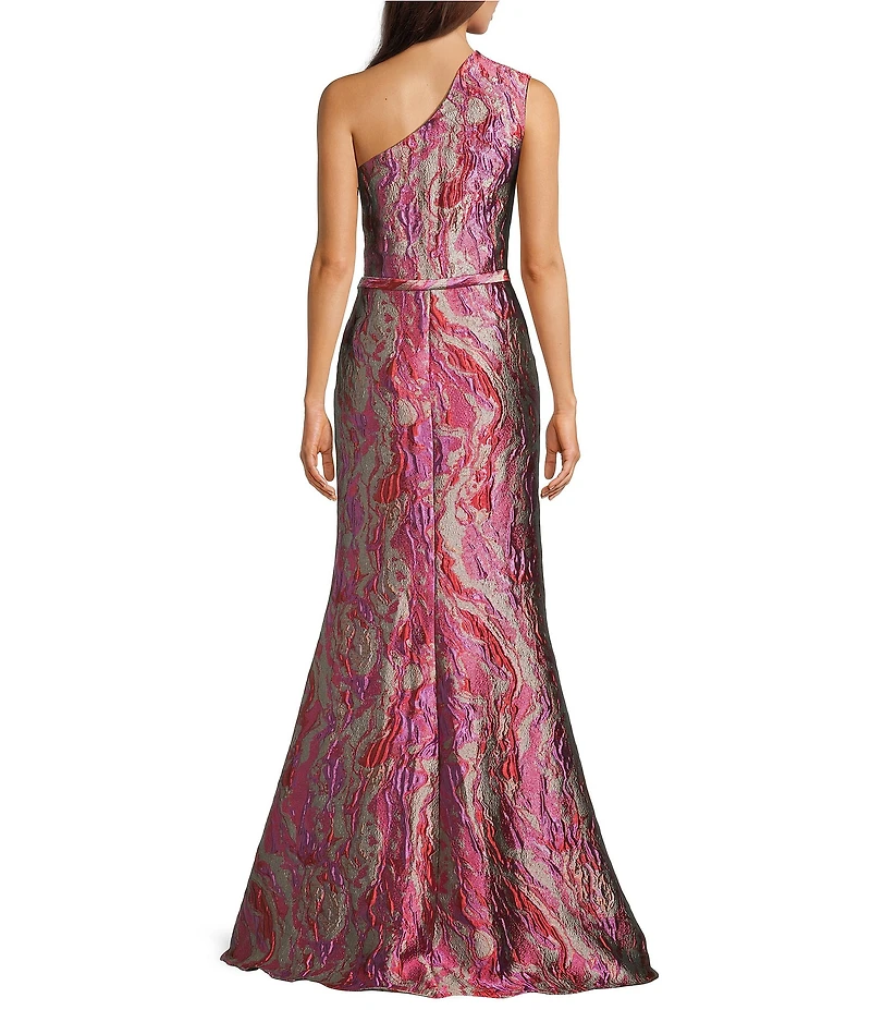 Terani Couture One Shoulder Sleeveless Jacquard Column Gown