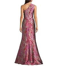 Terani Couture One Shoulder Sleeveless Jacquard Column Gown