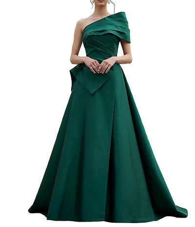 Terani Couture One Shoulder Taffeta Draped Gown
