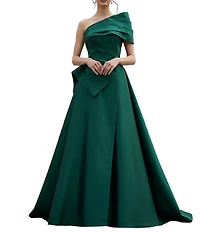 Terani Couture One Shoulder Taffeta Draped Gown