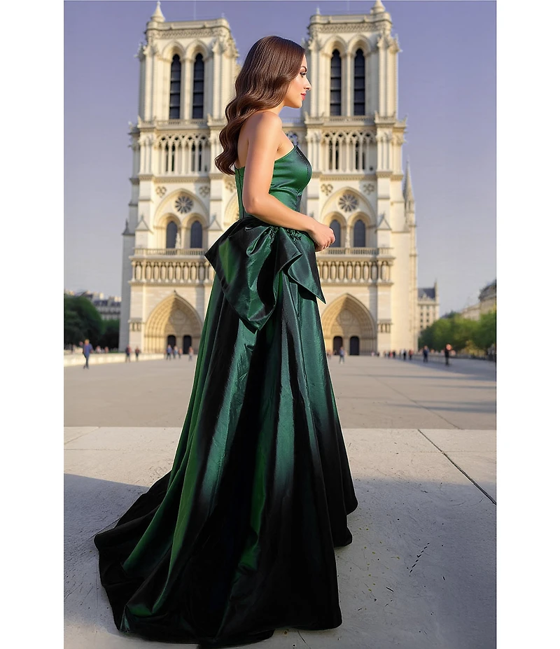 Terani Couture One Shoulder Taffeta Draped Gown