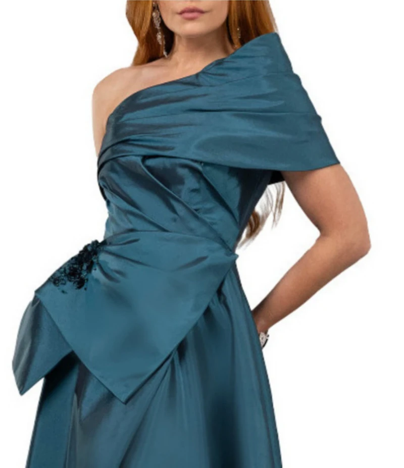 Terani Couture One Shoulder Taffeta Draped Gown