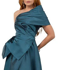 Terani Couture One Shoulder Taffeta Draped Gown