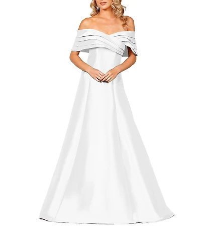 Terani Couture Pleated Off-the-Shoulder A-Line Gown