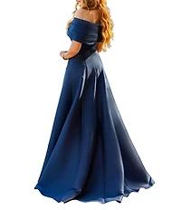 Terani Couture Pleated Off-the-Shoulder A-Line Gown