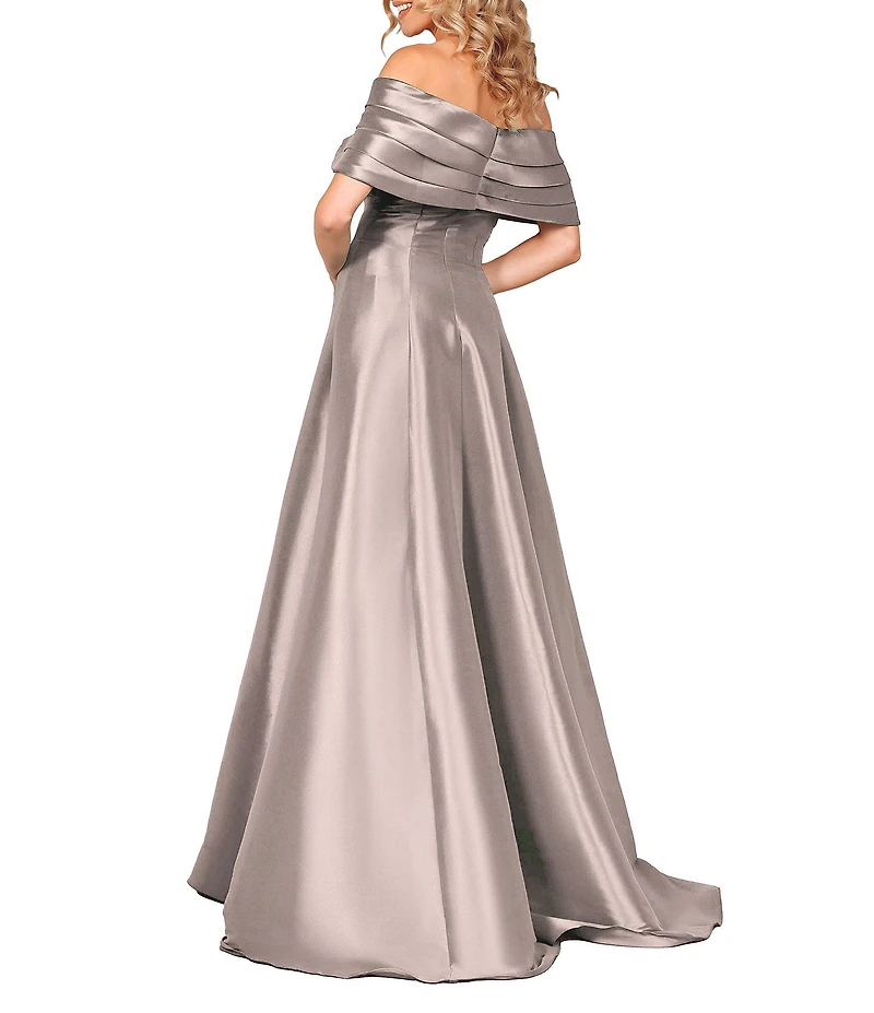 Terani Couture Pleated Off-the-Shoulder A-Line Gown