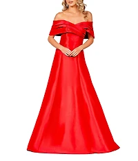 Terani Couture Pleated Off-the-Shoulder A-Line Gown