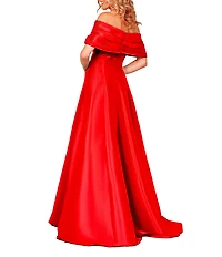 Terani Couture Pleated Off-the-Shoulder A-Line Gown