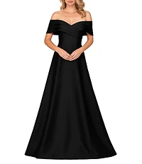 Terani Couture Pleated Off-the-Shoulder A-Line Gown