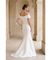 Terani Couture Pleated Off-the-Shoulder Short Sleeve Mermaid Gown