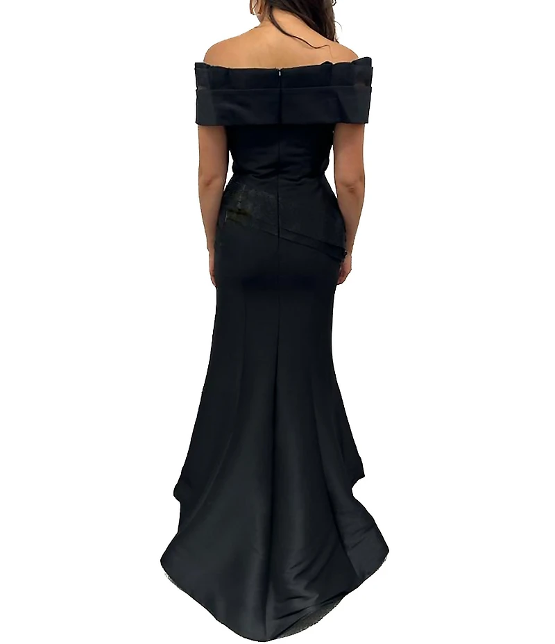Terani Couture Pleated Off-the-Shoulder Short Sleeve Mermaid Gown