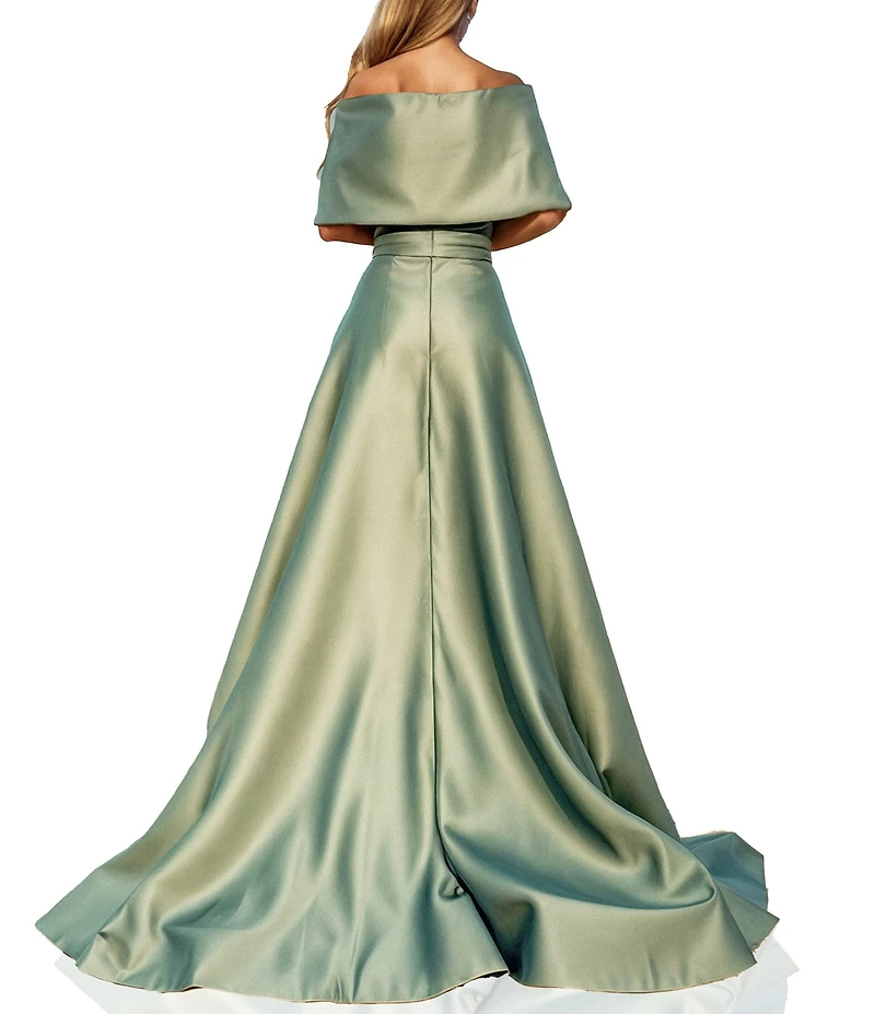Terani Couture Satin One-Shoulder Neck Sleeveless Beaded Applique A-Line Ball Gown