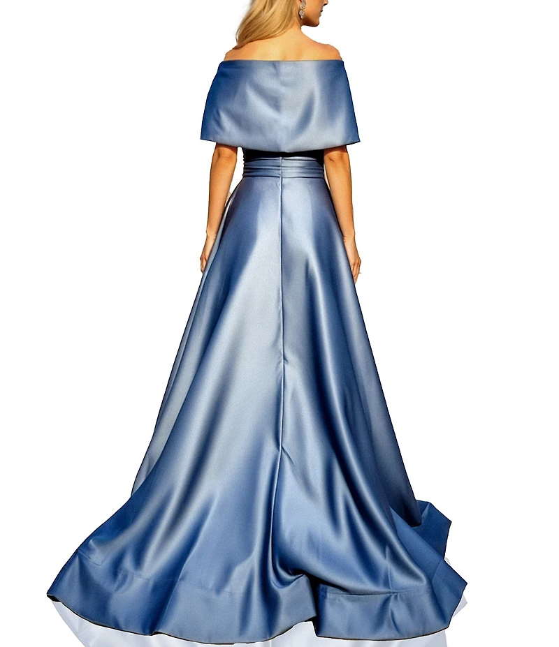 Terani Couture Satin One-Shoulder Neck Sleeveless Beaded Applique A-Line Ball Gown