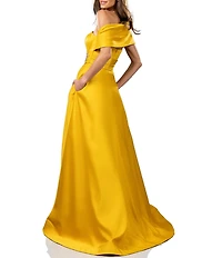 Terani Couture Satin One-Shoulder Neck Sleeveless Beaded Applique A-Line Ball Gown