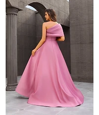 Terani Couture Satin One-Shoulder Neck Sleeveless Beaded Applique A-Line Ball Gown
