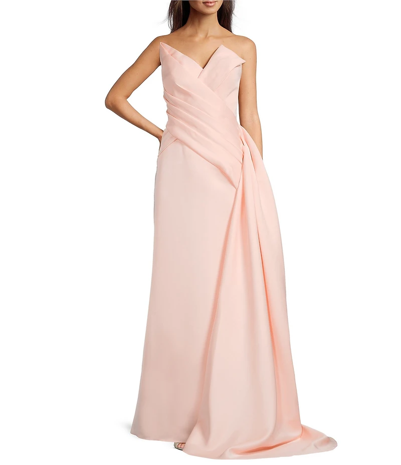 Terani Couture Satin Strapless Sleeveless Drape Side Mermaid Gown