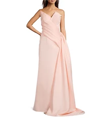Terani Couture Satin Strapless Sleeveless Drape Side Mermaid Gown