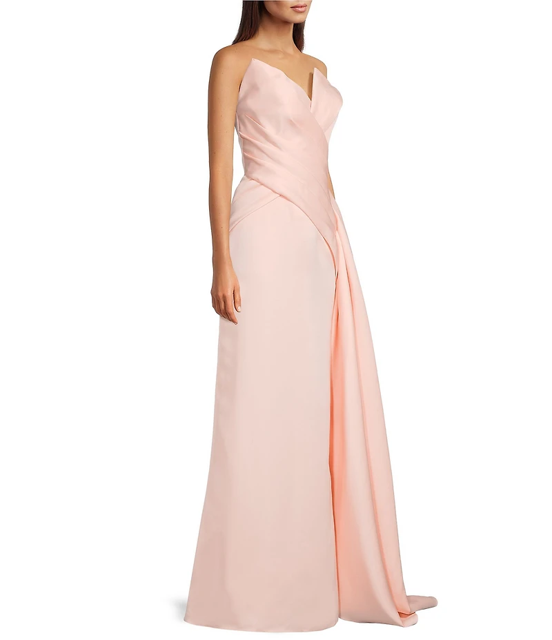 Terani Couture Satin Strapless Sleeveless Drape Side Mermaid Gown