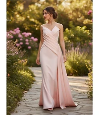 Terani Couture Satin Strapless Sleeveless Drape Side Mermaid Gown