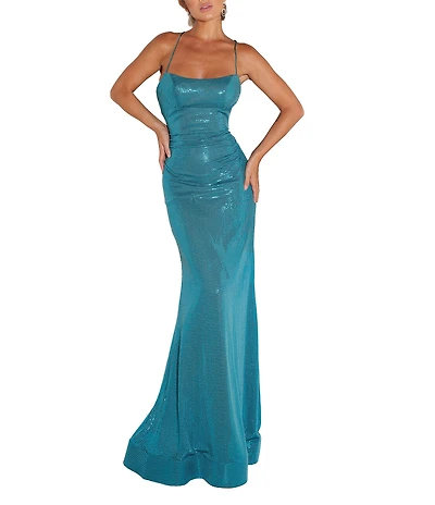Terani Couture Sequin Strappy Back Sleeveless Long Sheath Dress