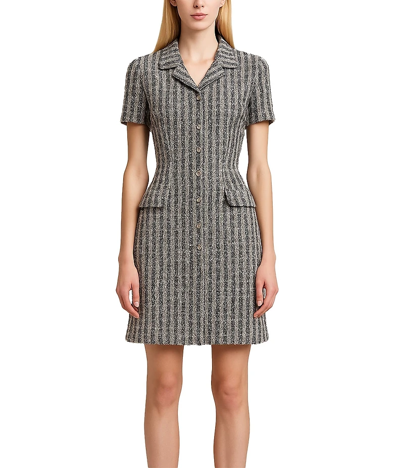 Terani Couture Short Sleeve Tweed Dress