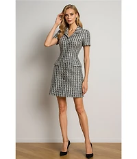 Terani Couture Short Sleeve Tweed Dress